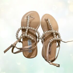INC Madigane sandals Size 6 T Strap Pearls Rhinestones